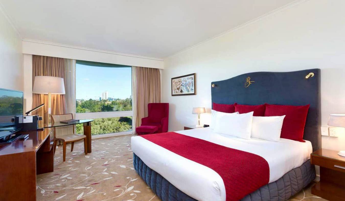 A large, airy hotel room at the Royal on the Park hotel in Brisbane, Australia