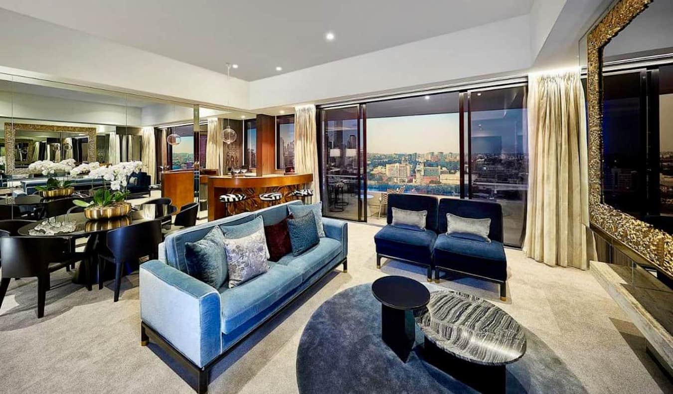 A plush, spacious hotel room at the Emporium Hotel in Brisbane, Australia