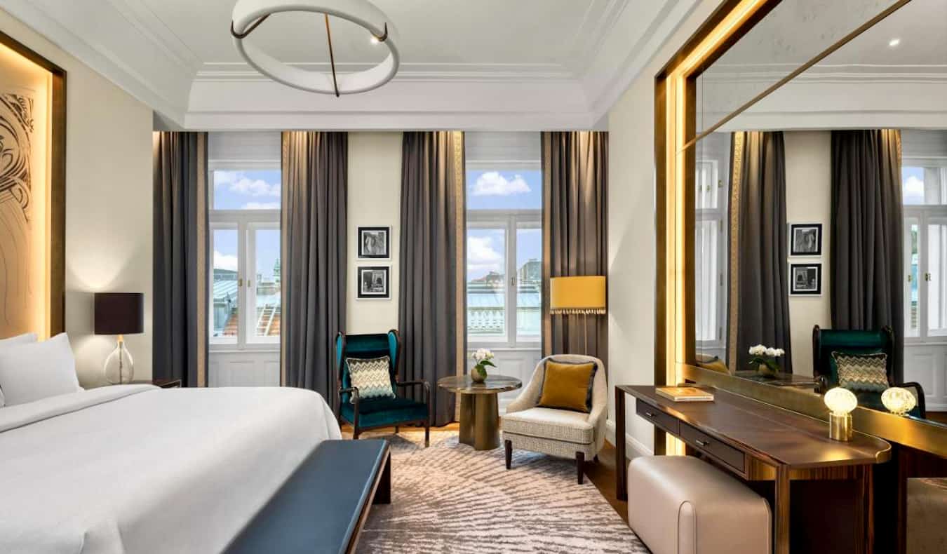A hug, spacious, and luxurious hotel room at Matild Palace in Budapest, Hungary