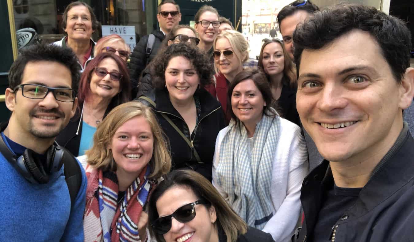 Nomadic Matt taking a selfie with a group of other travelers