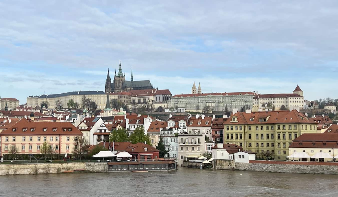 A sunny day looking over the river and the Old Town of Prague, Czechia